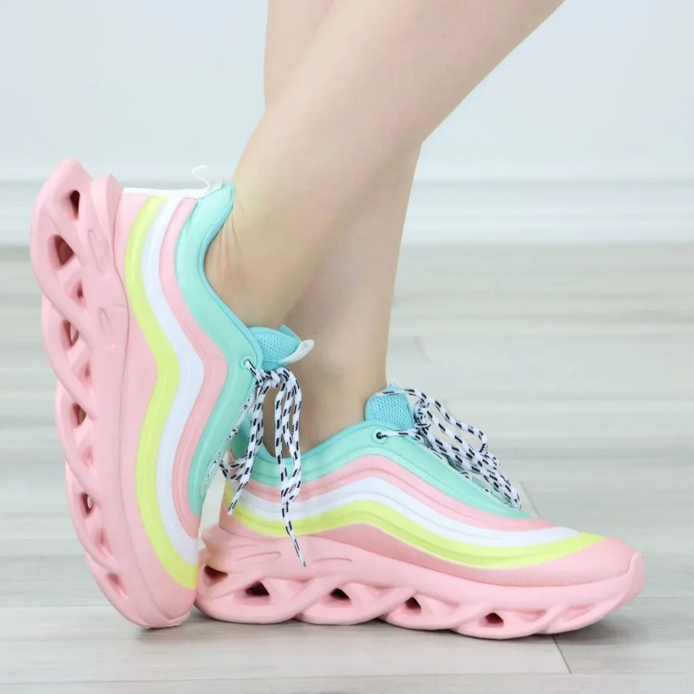 Rainbow Sneakers Fashion Comfortable Chunky Heel Shoes Slip Ons - Picture 12 of 12